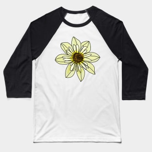 Yellow Minimal Line Drawing Collarette Dahlia Flower Baseball T-Shirt